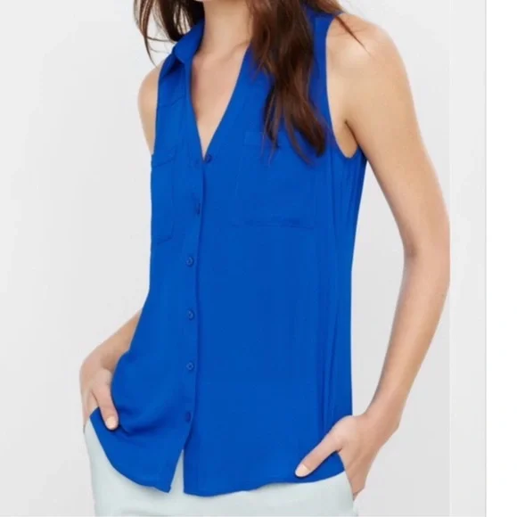 Express Royal Blue Sleeveless Portofino Shirt, Size M - Picture 1 of 5